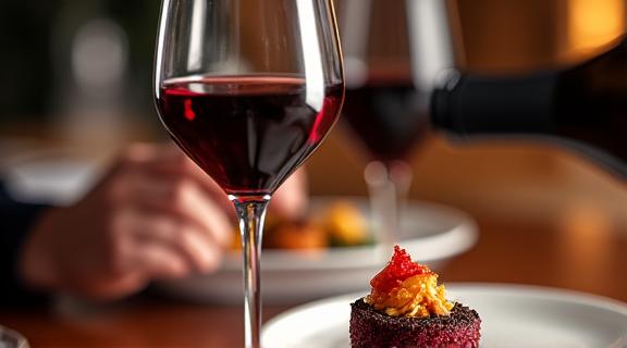 Maridaje de vinos y comida en cata profesional